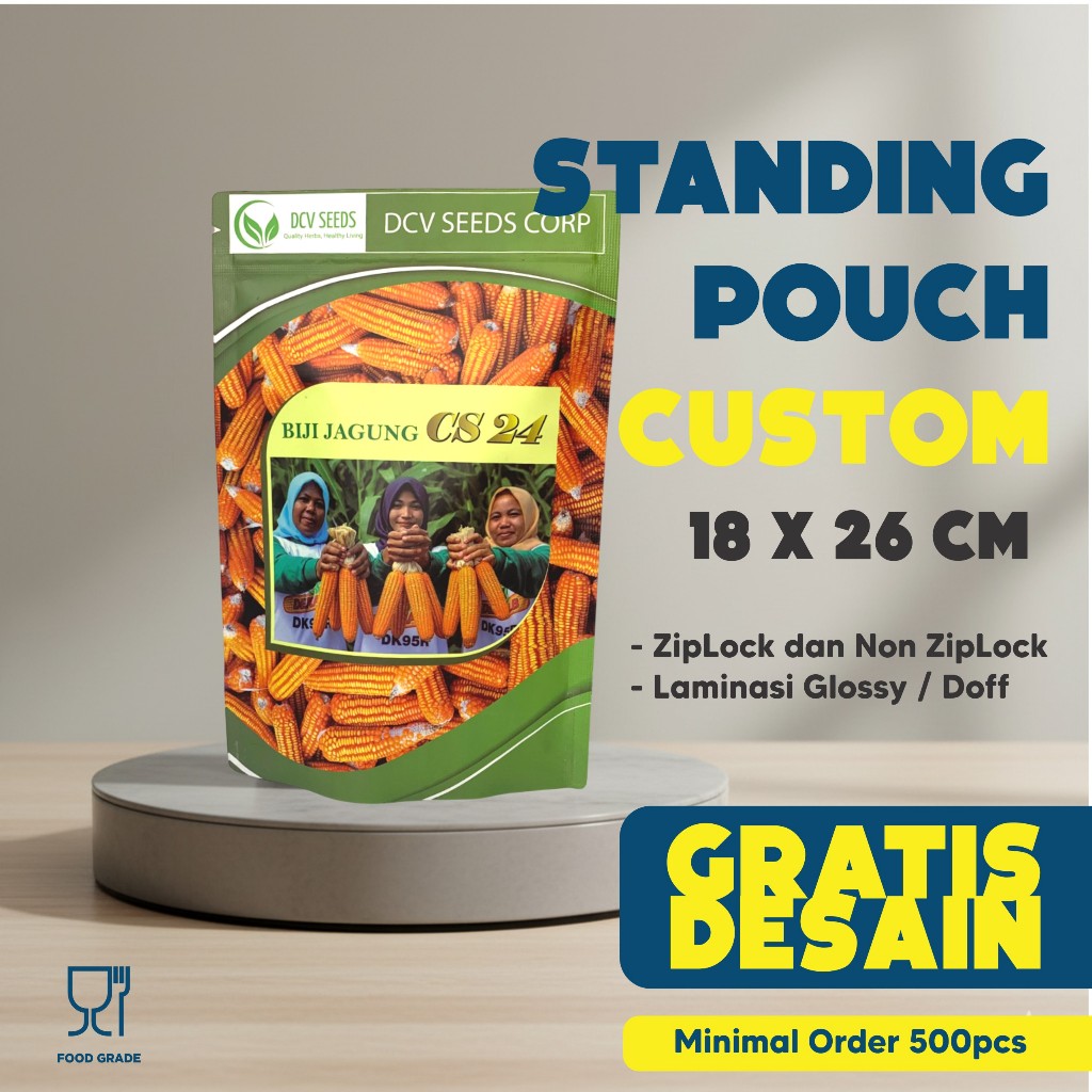 STANDING POUCH CUSTOM UKURAN 18 x 26 CM KEMASAN MAKANAN KOPI