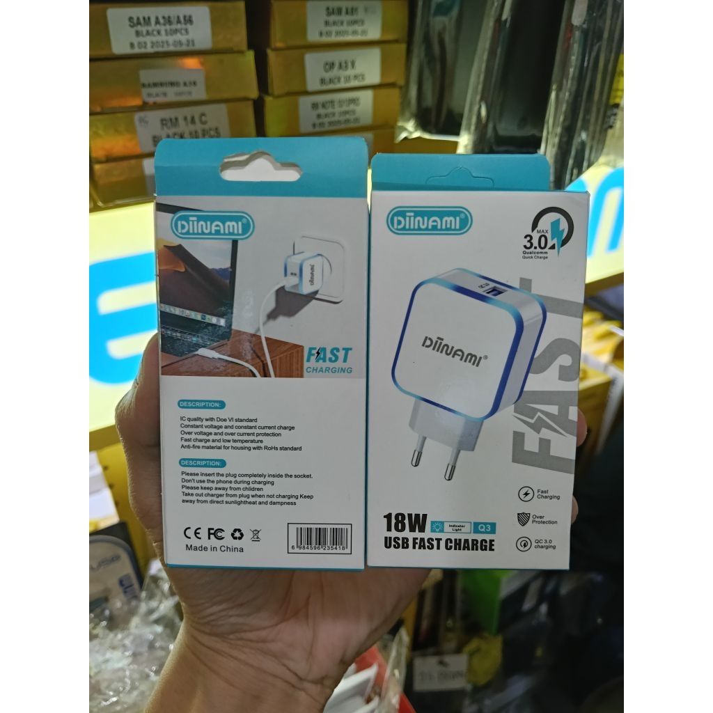 BATOK CHARGER DIINAMI 18W USB FAST CHARGING