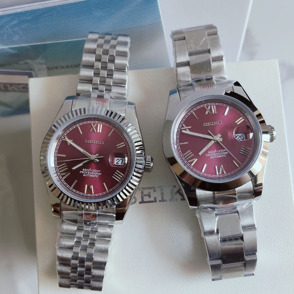 SeikoMod Seiko Datejust Maroon Dial, Jam Tangan Pria Automatic Free Box Ori