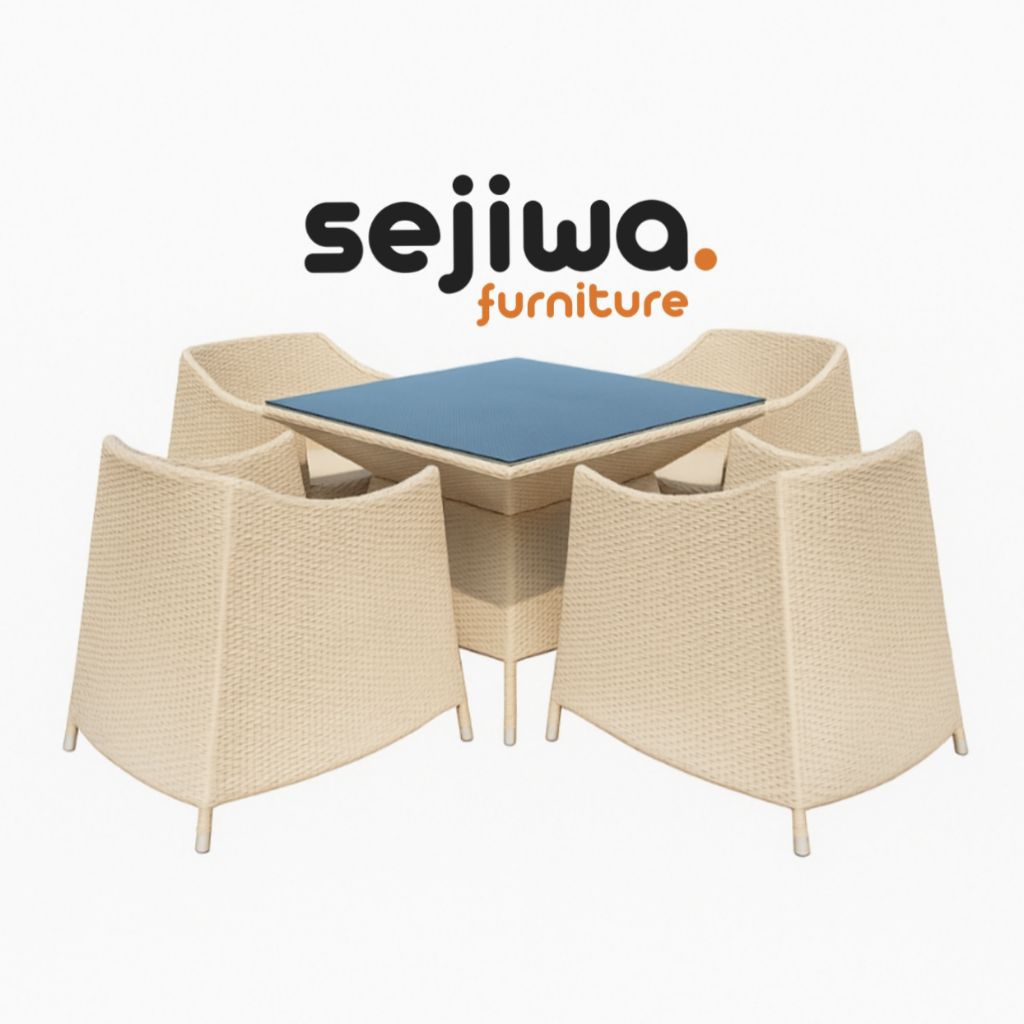 Set Kursi Makan Outdoor Rotan Sintetis / Set Kursi Cafe Outdoor Rotan Sintetis