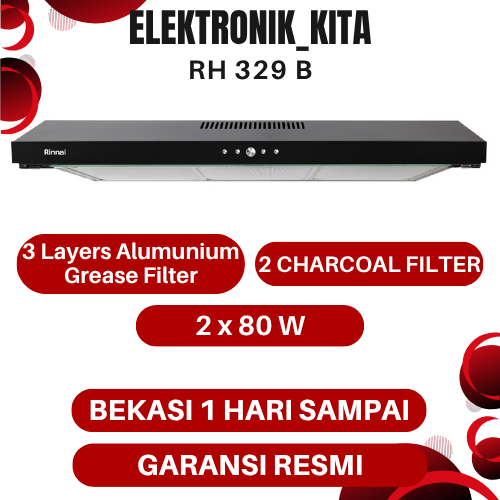 RINNAI COOKER HOOD PENGHISAP ASAP DAPUR 90 CM RH 329 B RH-329B RH329B BEKASI MURAH GARANSI RESMI