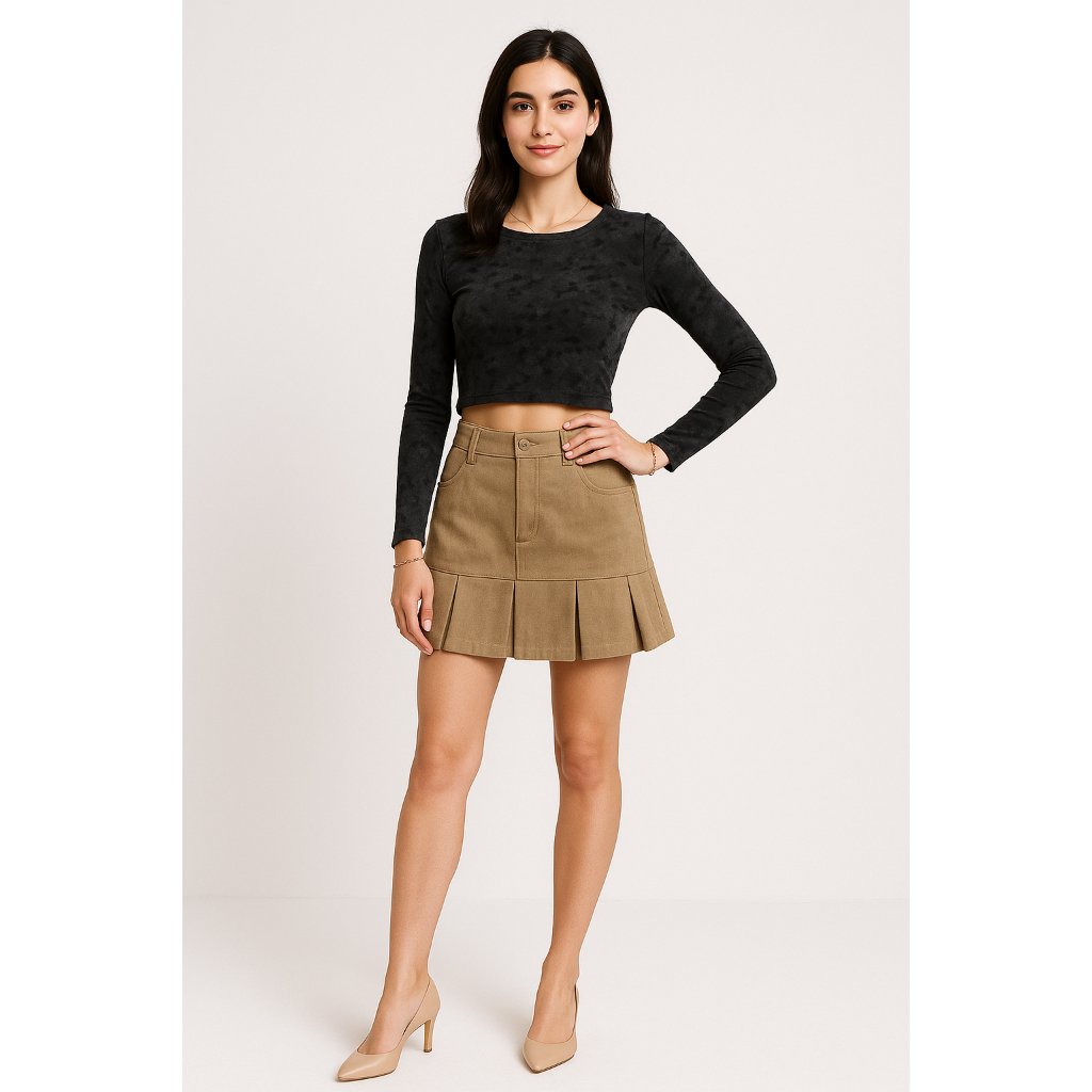 ROK PENDEK - ROK KOREA - ROK MINI - MINI SKIRT CORDUROY PLEATS (SKU 25104)