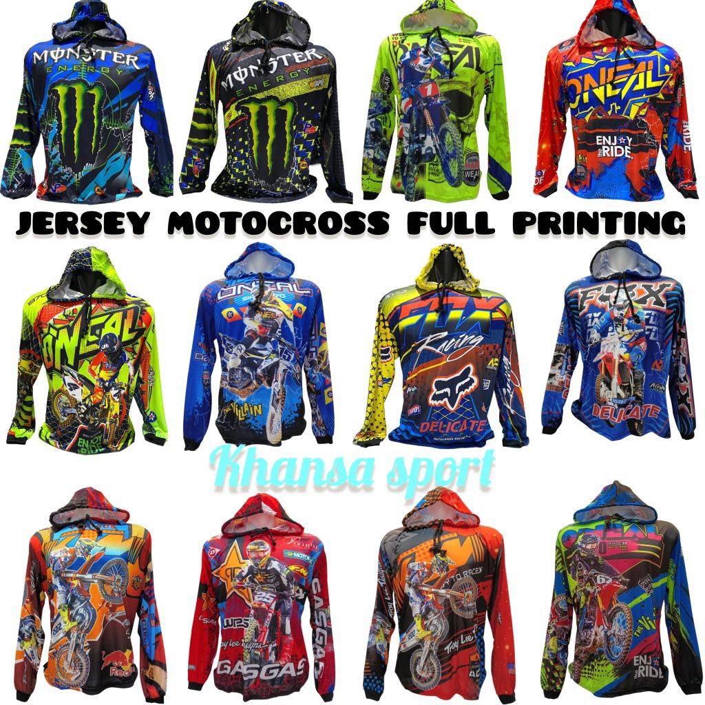 JERSEY MOTOCROSS BAJU TRAIL KAOS BALAP FULL PRINTING LENGAN PANJANG HODDIE/KUPLUK PENUTUP KEPALA DEW