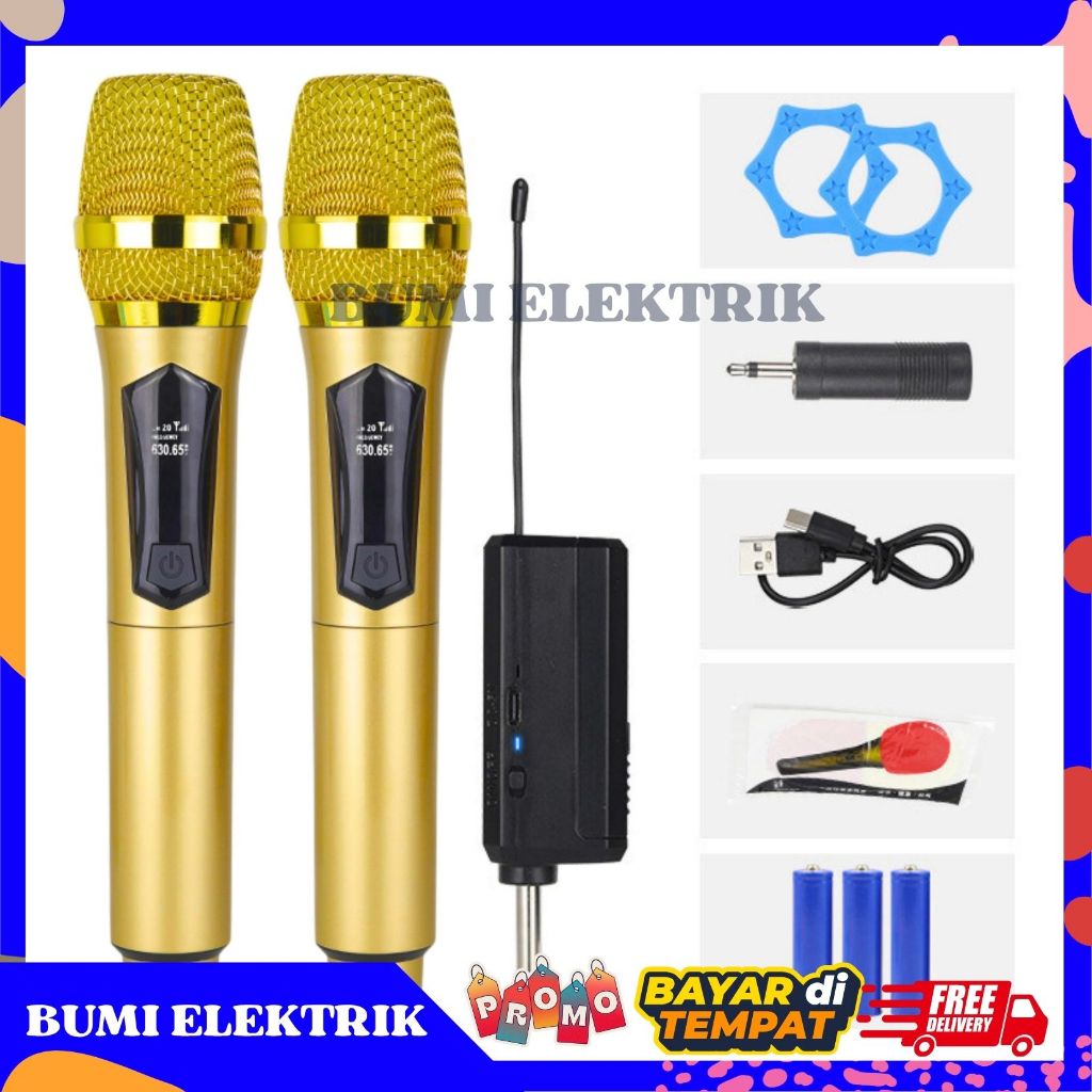 Fleco F-103D Microphone Wireless Karaoke Mic Suara Jernih Double Mic / Mikrofon Nirkabel Fleco / Mic