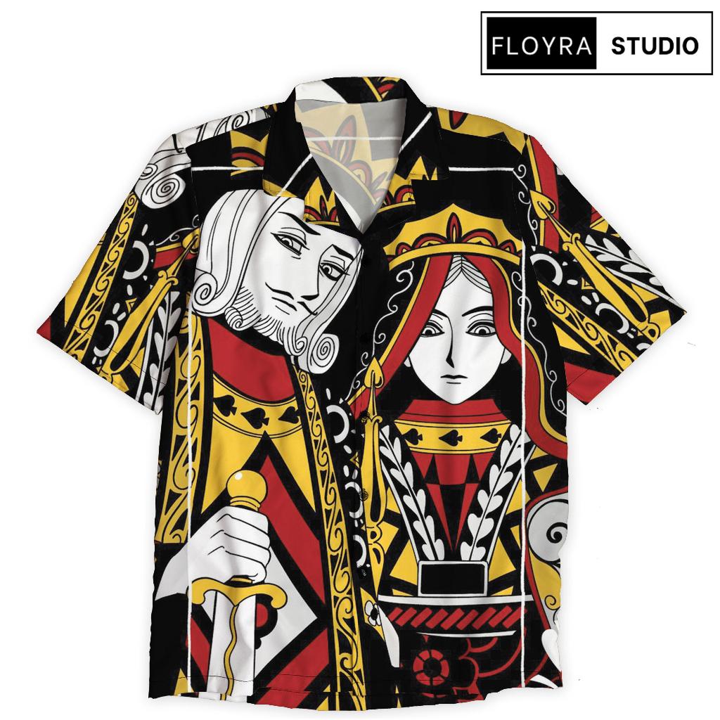 FLOYRA Kemeja Motif King Queen Poker – Kemeja Unisex Fullprint Klasik Retro | RA20