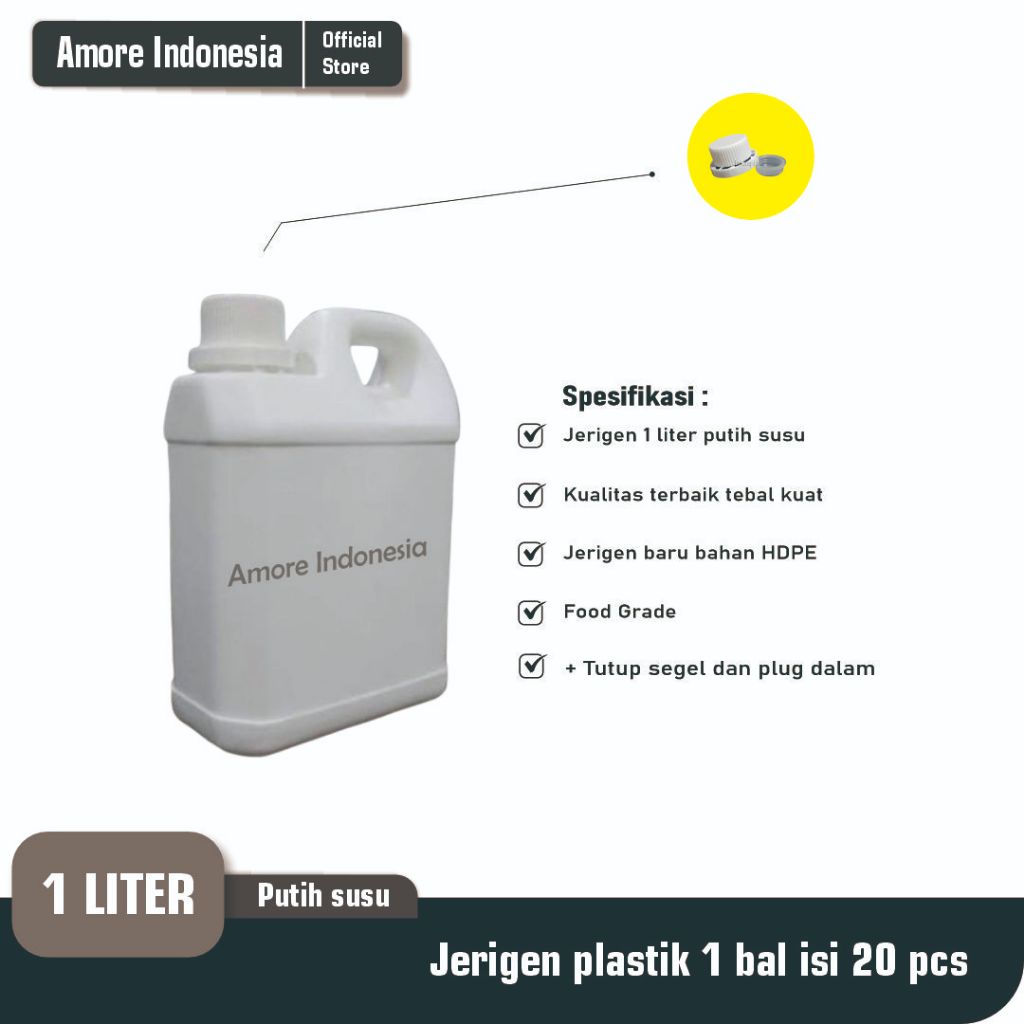 ( 1 bal isi 20 pcs ) Jerigen 1 Liter Pendek / Jerigen 1000ml Pendek + TUTUP SEGEL (Khusus kargo & in
