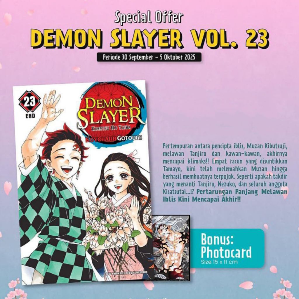 Komik Demon Slayer: Kimetsu No Yaiba Vol. 23 End Bonus Photocard Kamado Tanjiro Vs. Kibutsuji Muzan 