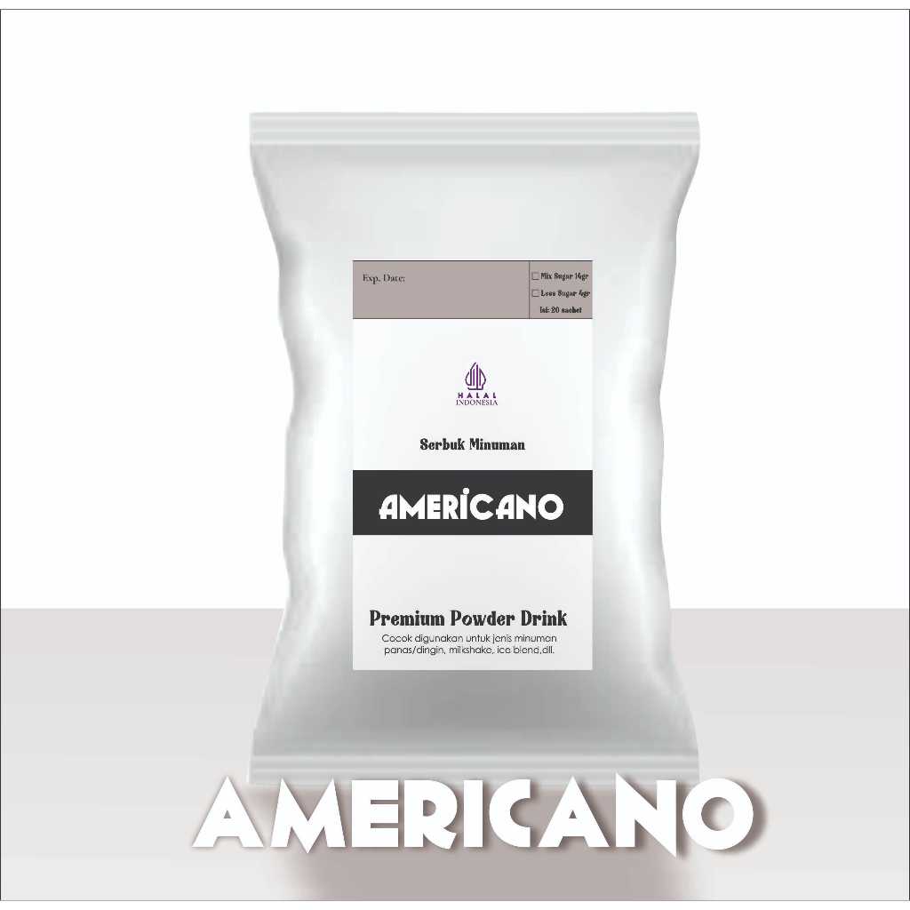 POWDER AMERICANO / KOPI HITAM TANPA AMPAS KEMASAN SACHET 1 PACK ISI 20PCS