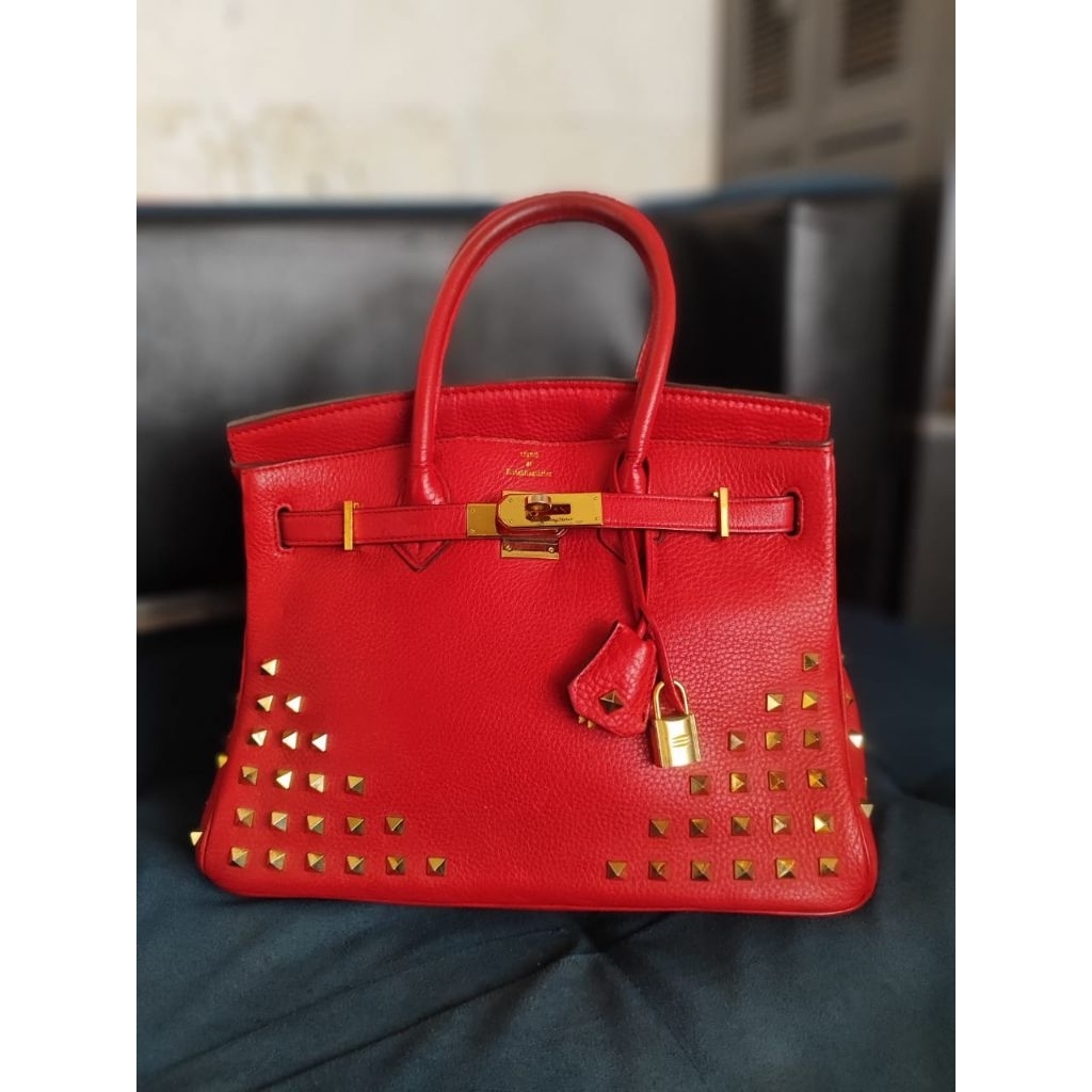 tas pesta vintage studed merah kulas