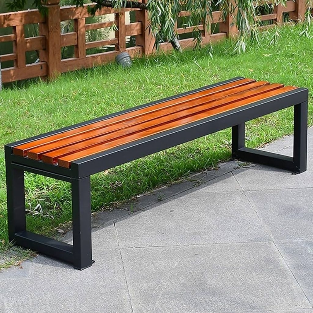 Bangku Panjang Besi Kayu Model Rakit Knock Down - Kursi Outdoor Taman Teras Ruang Tunggu Santai