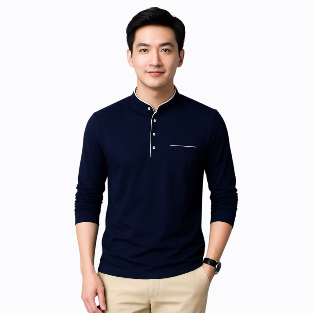 Baju kaos koko kerah sanghai lengan panjang  baju atasan pria cowo laki laki dewasa