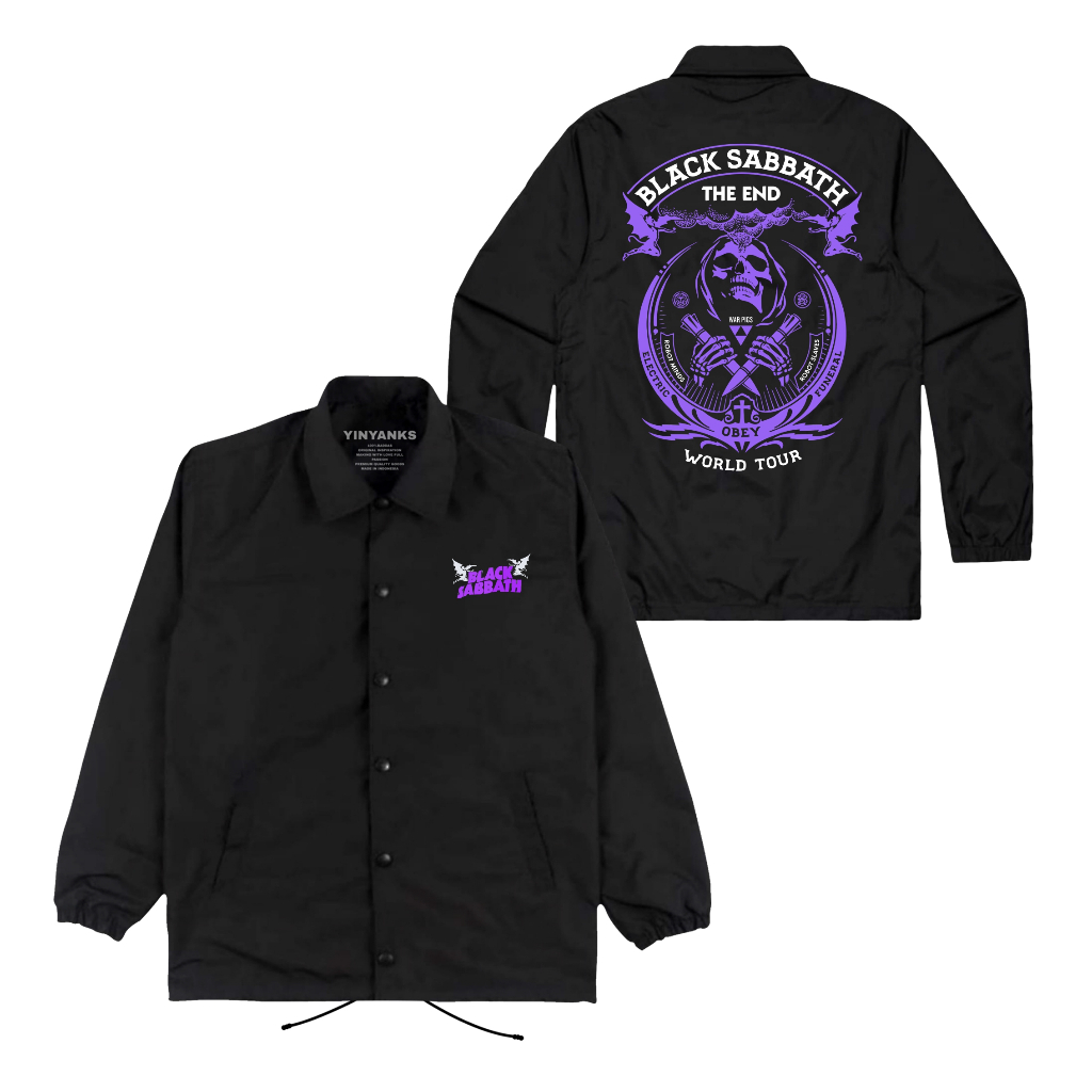 The Getooxs Jacket Coach Black Sabbath World Tour Jacket Unisex warna Hitam