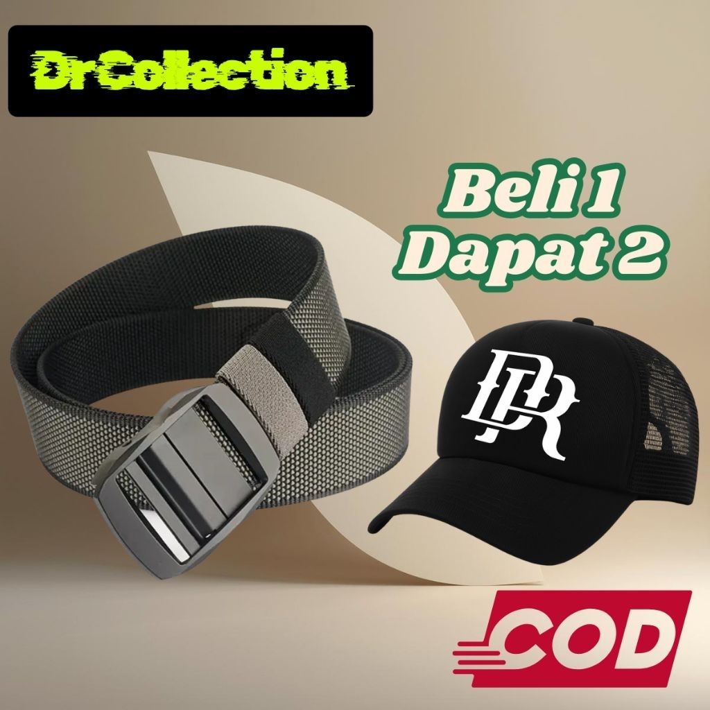 TERMURAH DI SHOPEE IKAT PINGGANG PRIA BAHAN KANVAS FREE TOPI KEREN