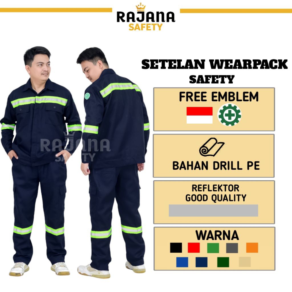 Rajana Safety - Setelan wearpack safety atasan dan bawahan kerja lapangan proyek bahan drill PE