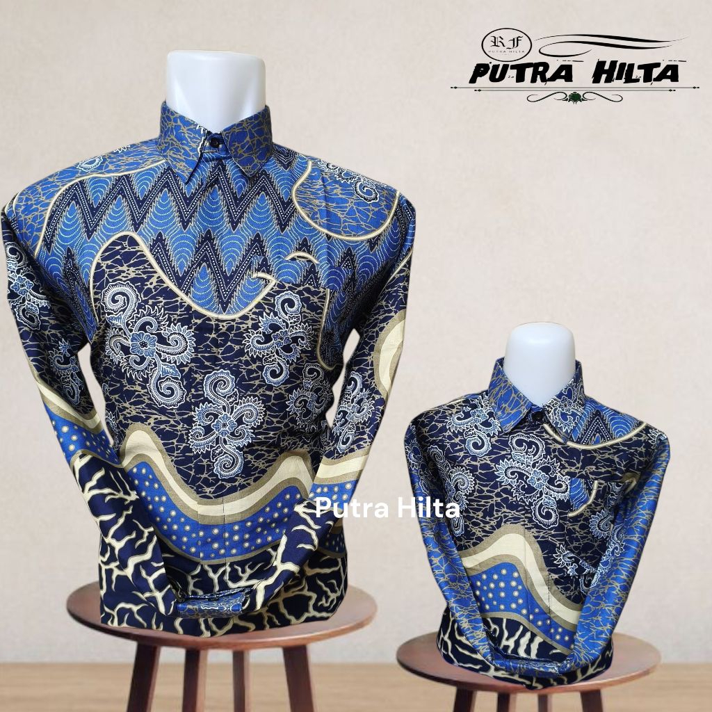 Batik Biru Langit Couple Ayah dan Anak Anak bahan katun premium lapis furing//kemeja batik ayah dan 