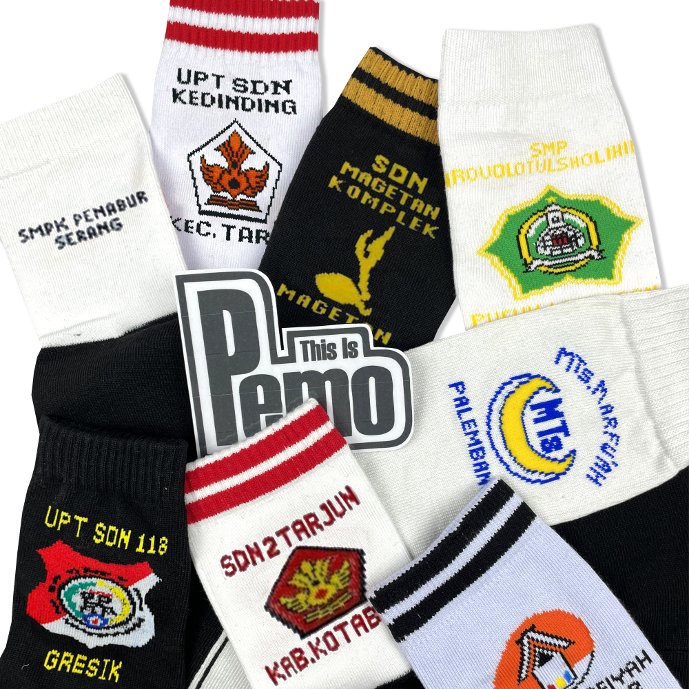 THIS IS PEMO - KAOS KAKI RAJUT BORDIR CUSTOM LOGO NAMA SEKOLAH