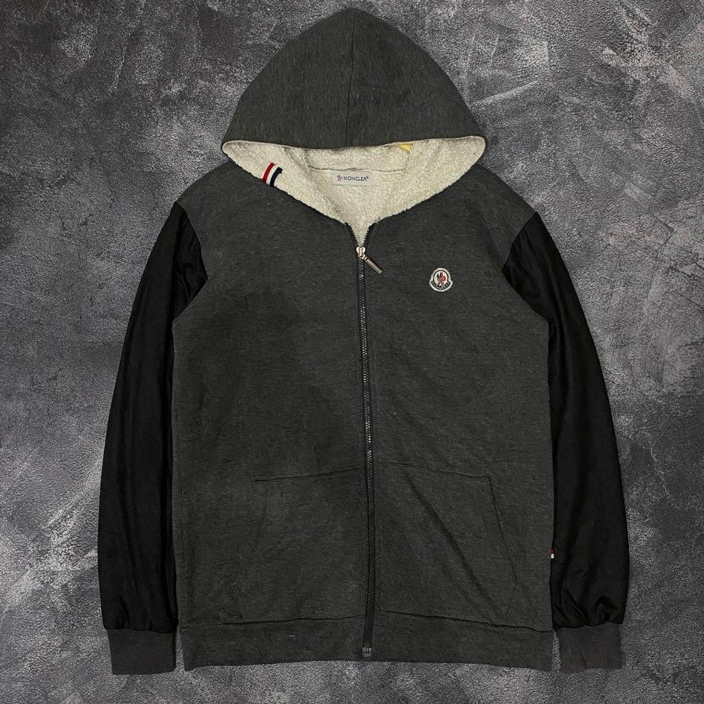 ZIPPER HOODIE MONCLER SHERPA DALAM PATCH BORDIR SECOND