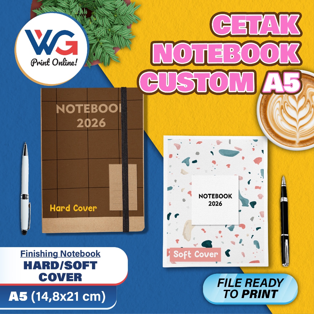 Cetak NOTEBOOK A5/AGENDA CUSTOM HARD & SOFT COVER  – Desain Custom, Isi 100 - 200 Lembar Berkualitas