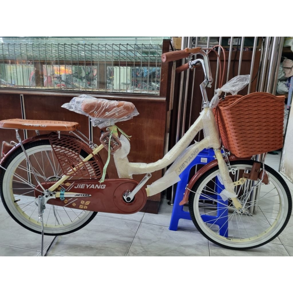 SEPEDA MINI 20 JIEYANG CREAM KERANJANG COKLAT