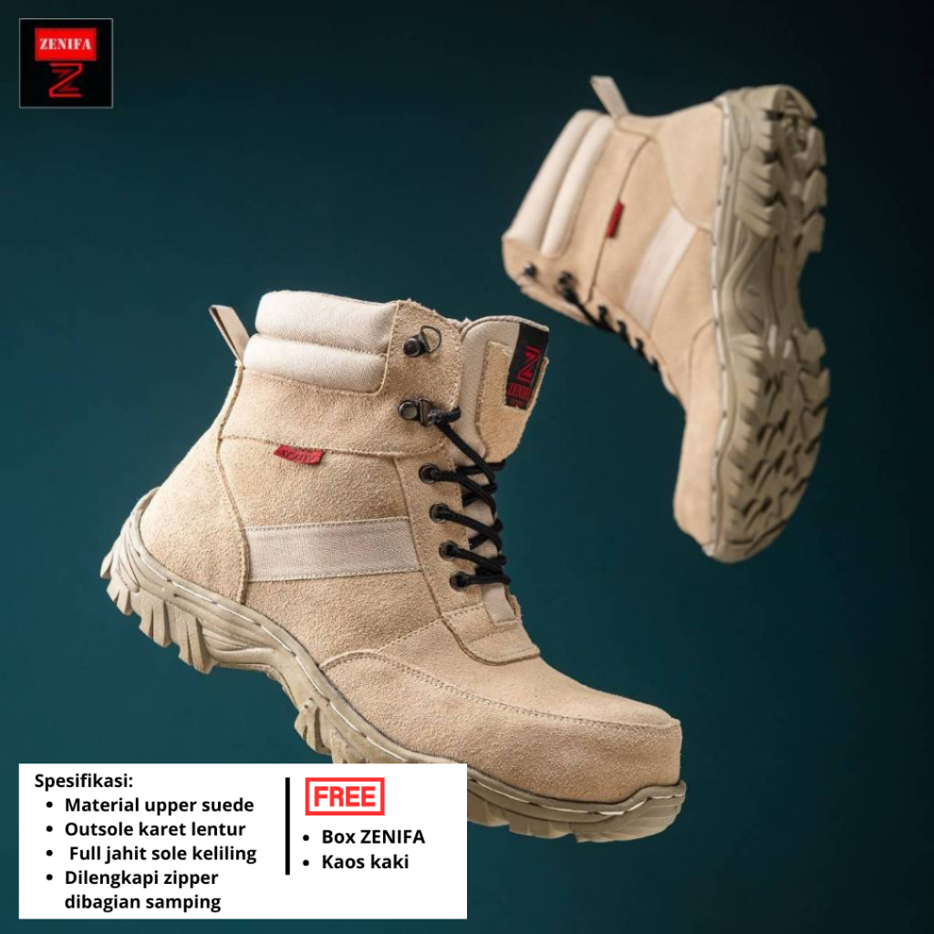 Zenifa - Sepatu Safety Boots Pdl Tactical Combat Cream Satpol Pp Kerja Lapangan
