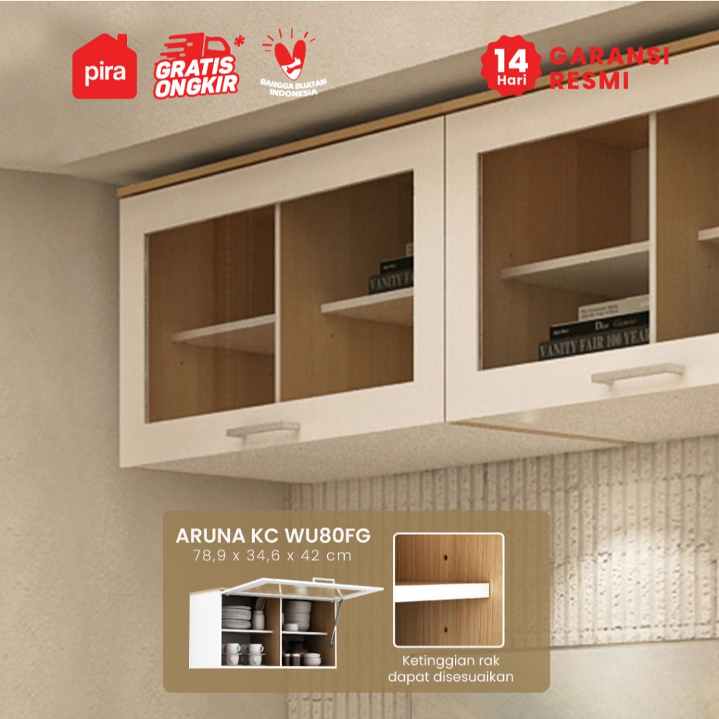 PIRA METROPOLIS OX -  ARUNA KC WU80FG Rak Dapur / Rak Gantung Dapur / Kitchen Set Atas 2 Pintu Kaca 