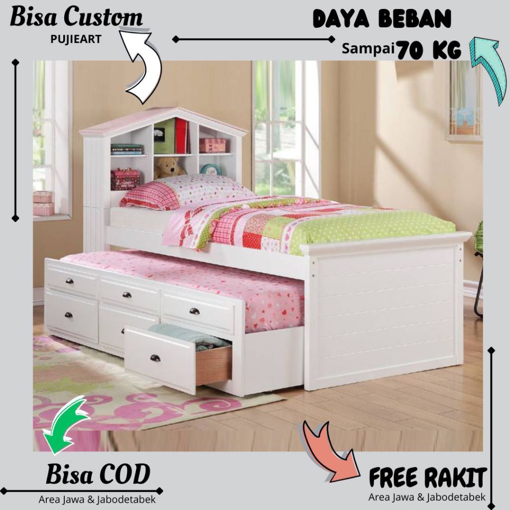 Tempat Tidur Tingkat Kayu Minimalis 2 Susun