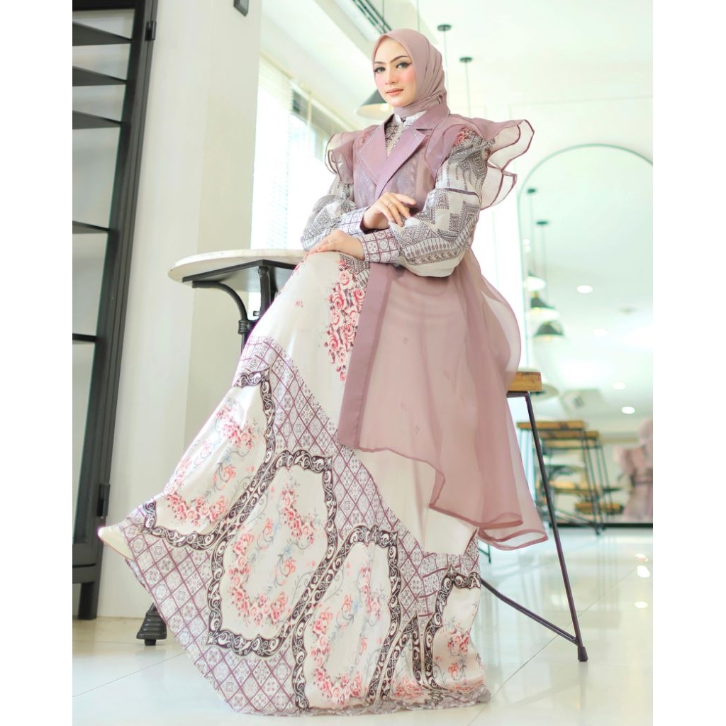Luluna Series by Yodizein Syari / gamis set outer premium terbaru / gamis printing kekinian luxury H