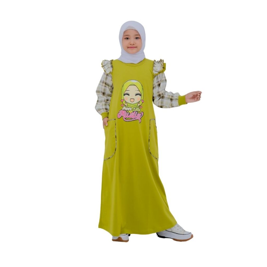 SHIBAKIDS Baju Muslim Anak Perempuan Hijau Aidah Series Gamis Anak Tanggung