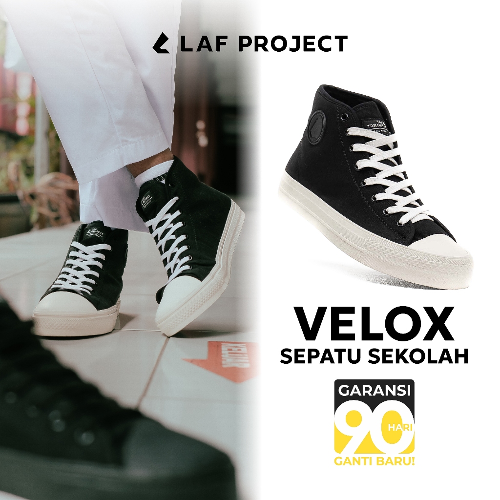LAF Project - Sepatu Sneakers Pria Hitam Casual Sekolah Vulcanized High Velox