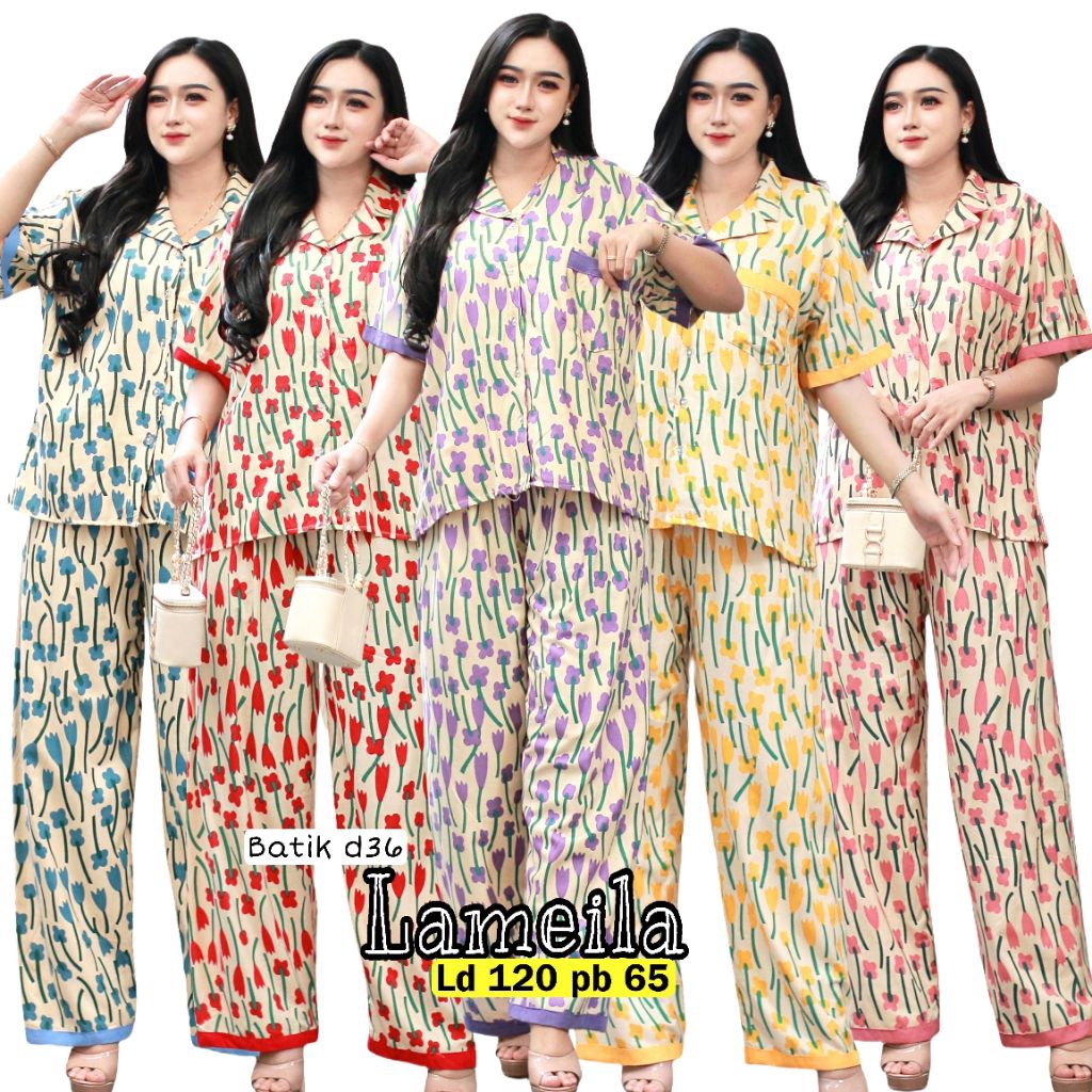 Setelan Wanita | One Set Motif Bunga [Baju Tidur Wanita/Baju Santai] - Bahan Rayon Premium (dingin&l