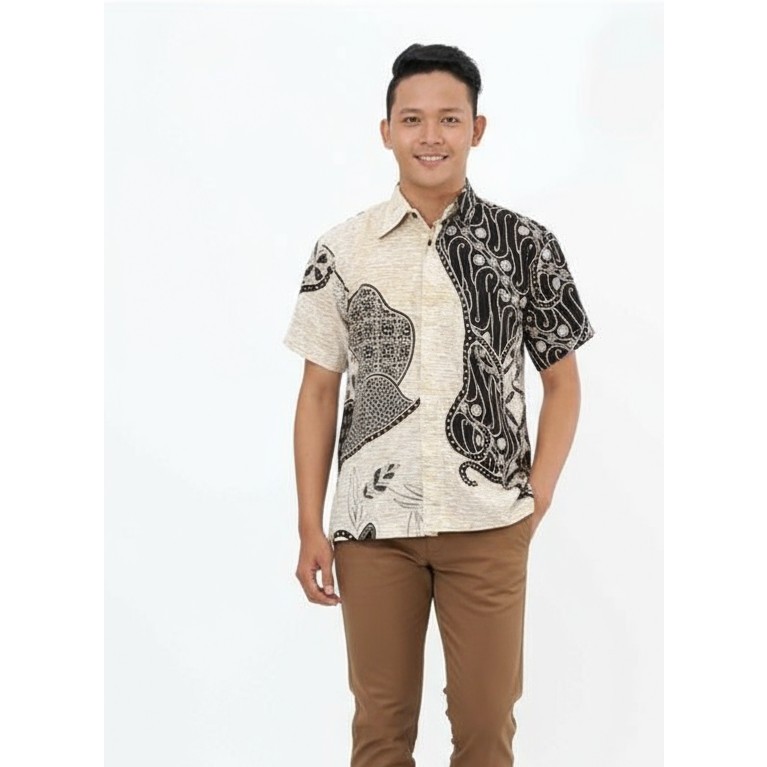 Kemeja Hem Batik Pria Lengan Pendek Hitam Putih 29 - Batik Nulaba