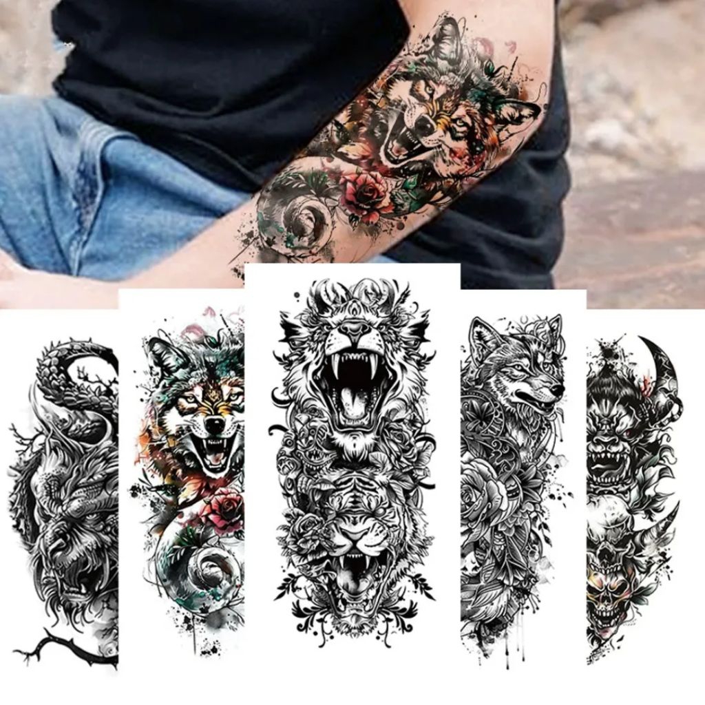 Tatto Temporary Tato Temporer Tahan Air Anti Air Sementara Seri XQB 933 Hewan Singa Harimau Naga Air
