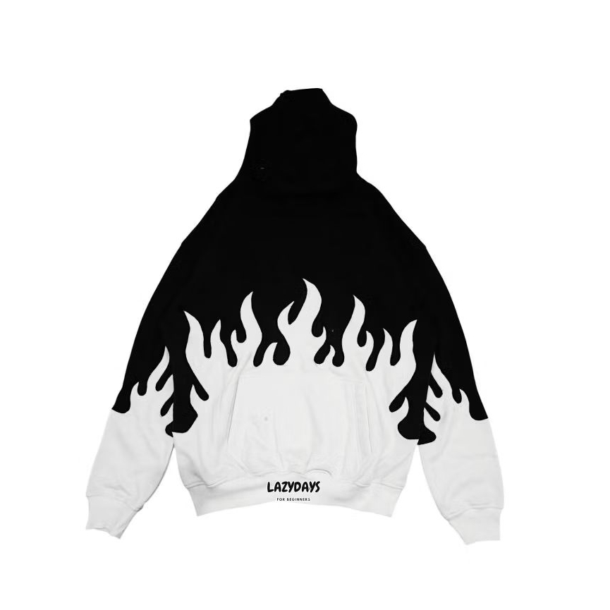 (LFB REWORKED) BLACK X WHITE FLAME HOODIE