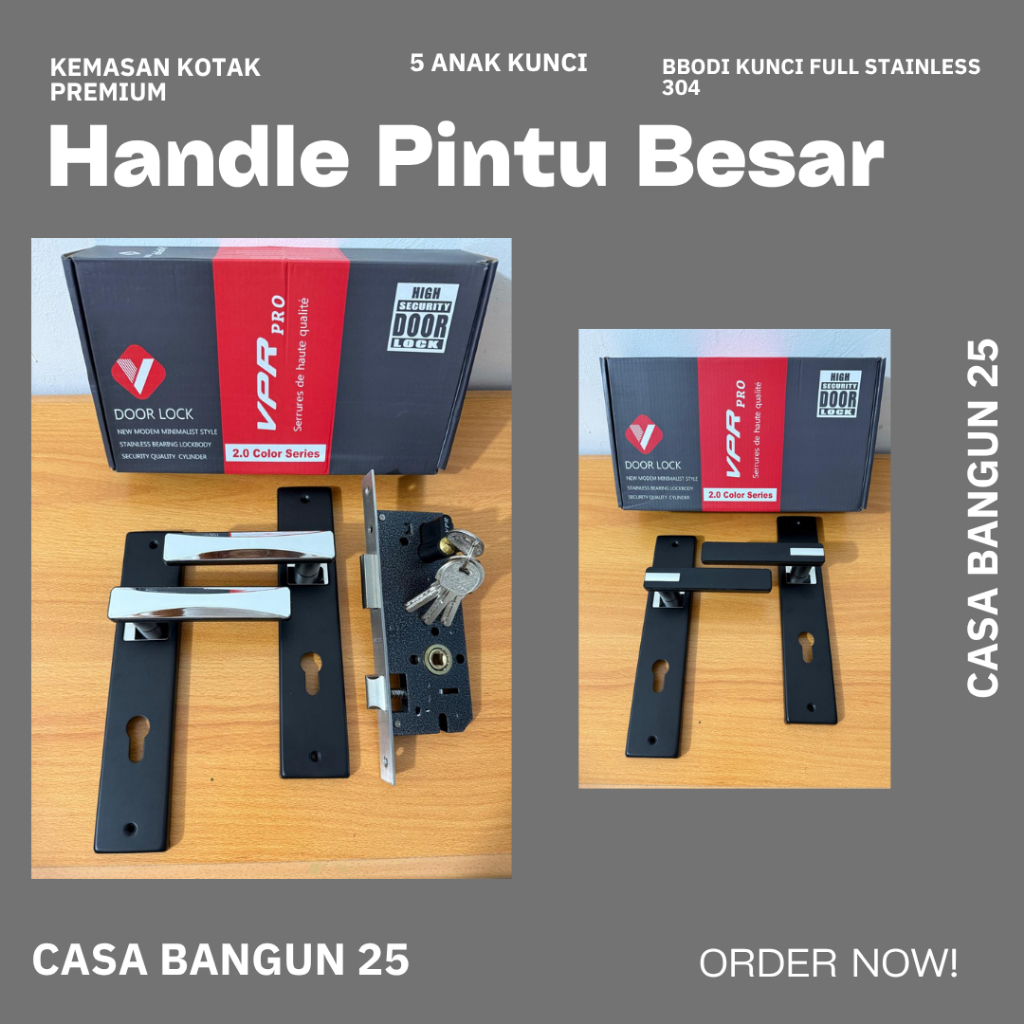 Kunci Pintu Premium Hitam VPR PRO Tebal 2mm Set Komplit//Gagang pintu super mewah minimalis modern