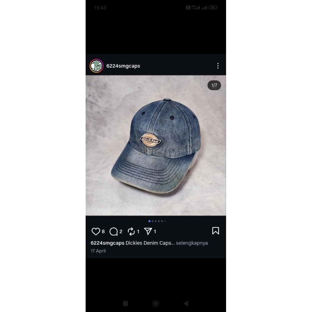 topi baseball dickies denim caps original second