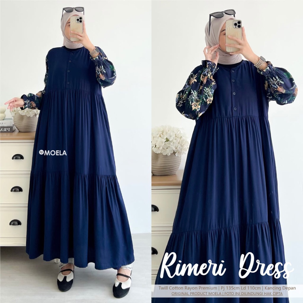 MOELA - (KOMBINASI NAVY) MIDI DRESS MOELA HIJAB BERLABEL DAN ORIGINAL