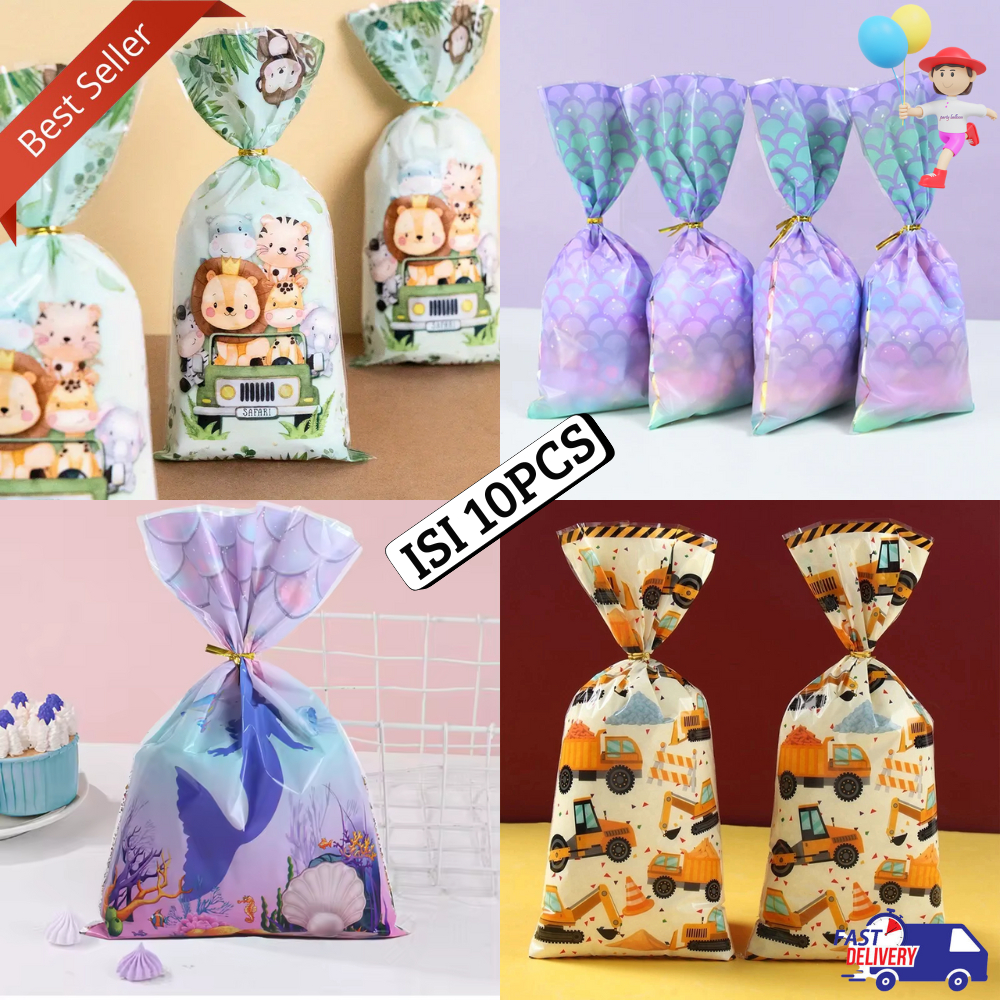 Plastik Snack Karakter isi 10pcs Tas Hadiah Tas Barang Plastik Cat Air Dengan Pita Ulang Tahun Lucu 