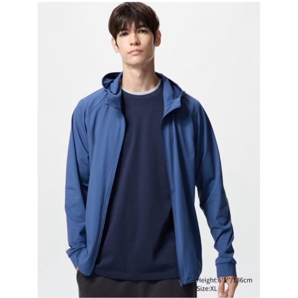 MEN Jaket Hoodie Ritsleting DRY-EX Proteksi Sinar UV UNIQLO