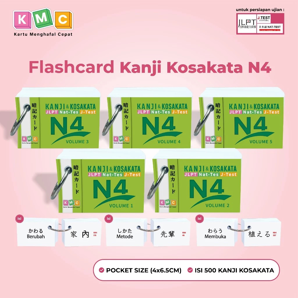 Belajar Bahasa Jepang - Flash card Kanji Kosakata JLPT N4 500 Kotoba Bahasa Jepang