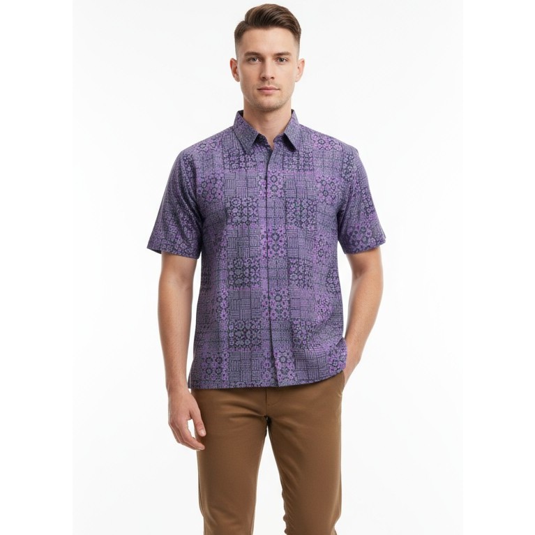 Kemeja Baju Batik Pria Lengan Pendek Warna Ungu006
