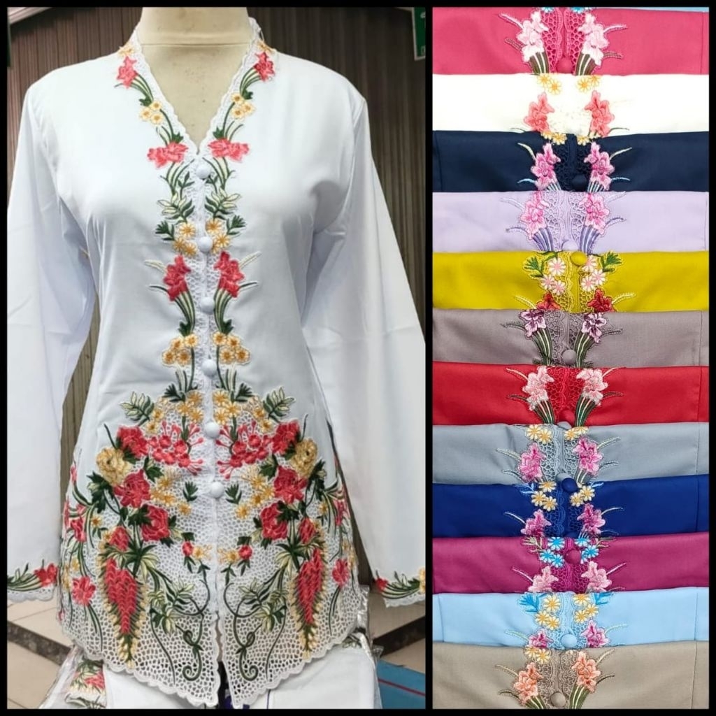 Kebaya Encim Motif kombinasi warna Bunga kecubung Burung Merpati Kebaya Bali Kebaya Encim Betawi Keb