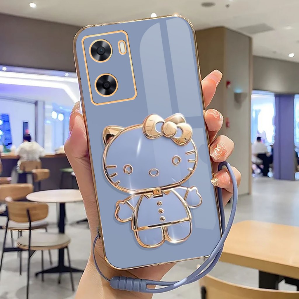 Case Oppo A57s Soft Case Stand Holder Mirror Plating Luxury Casing