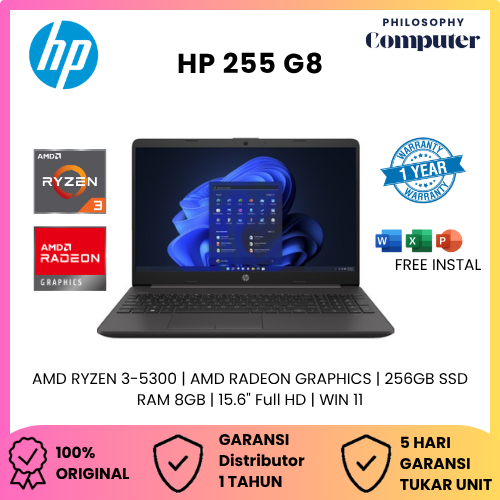 HP 255 G8 RYZEN 3 5300 8GB 256GB W11 15.6FHD