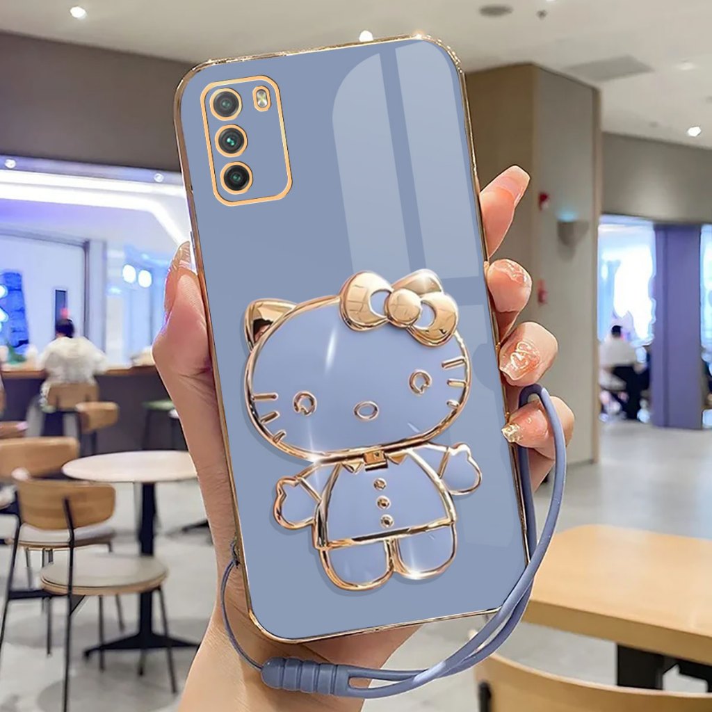 Case Poco M3 Soft Case Stand Holder Mirror Plating Luxury Casing