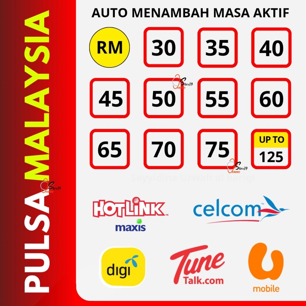 PULSA MALAYSIA [ Murah ] NOMINAL LENGKAP | Hotlink | Digi | Umobile | Celcom | Tunetalk