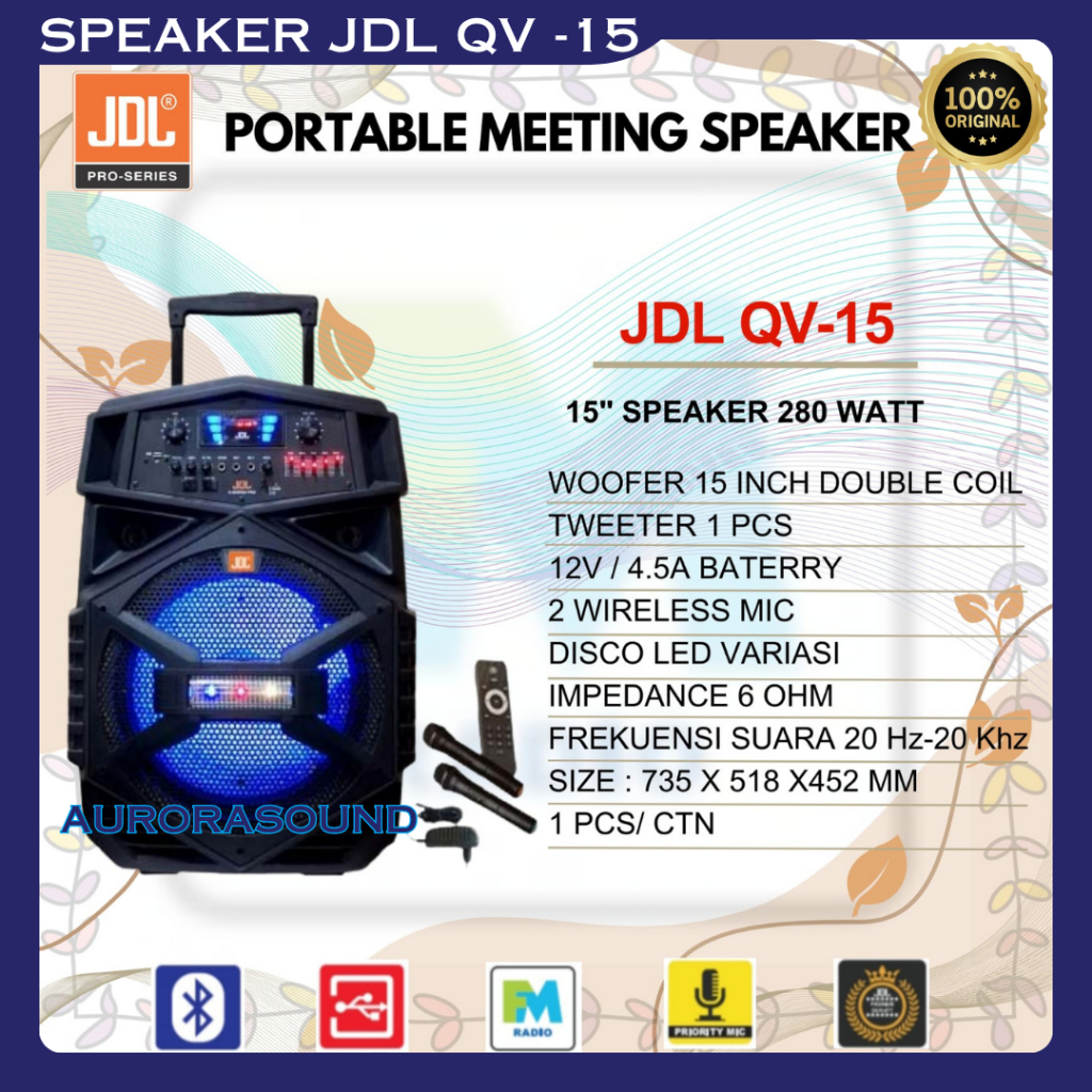 SPEAKER JDL QV 15 BLUETOOTH USB PORTABLE MEETING SPEAKER 15 INCH KARAOKE ORIGINAL