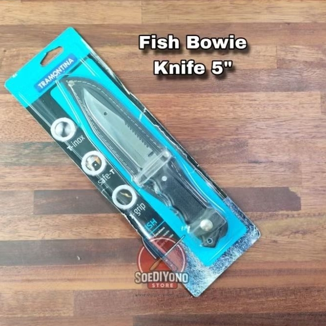 Pisau Fish Bowie Tramontina 5" Inox Original Brazil + Sarung