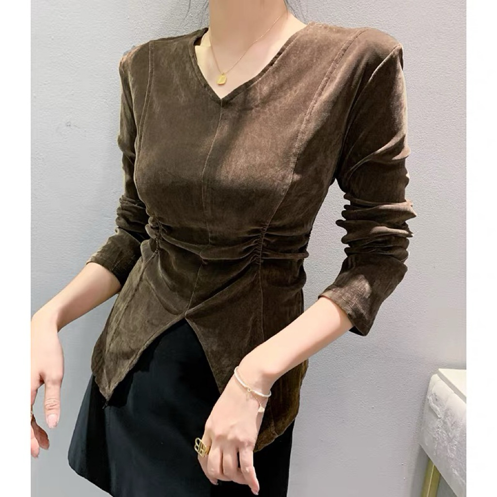 FOLLATO.ID // Amora Velvet Ruched Top  Longsleeve