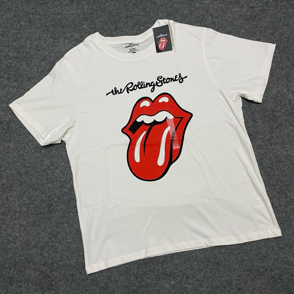 The Rolling Stones Logo Original Kaos Band Putih
