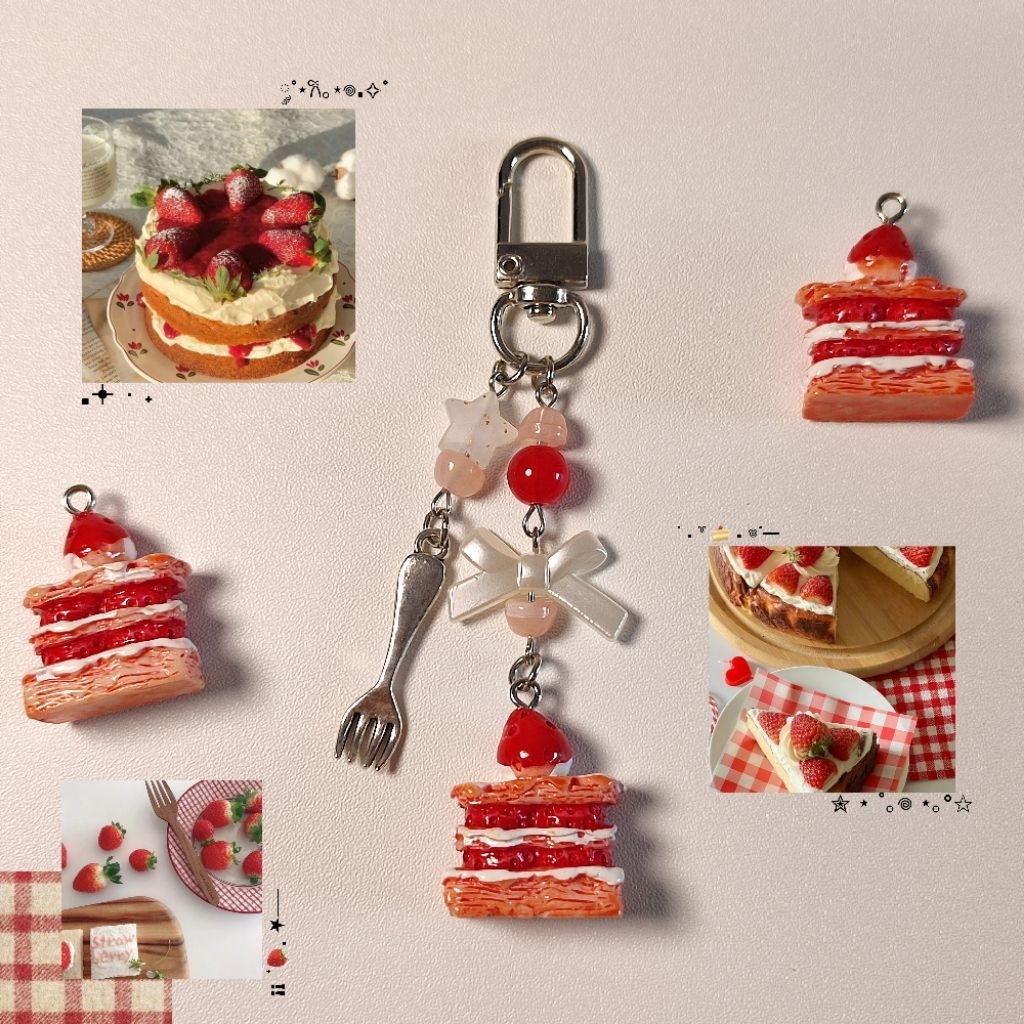 Keychain Strawberry Shortcake | Gantungan Kunci Cake | Gantungan Kunci Aksesoris Bagcharm
